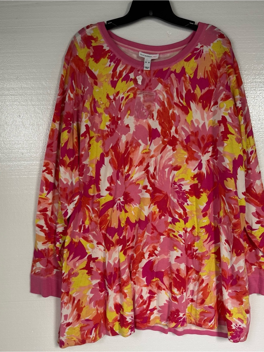 Isaac Mizrahi Live! Sweater Shirt Women 5X Pink Colorful Cover Stitch Abstract